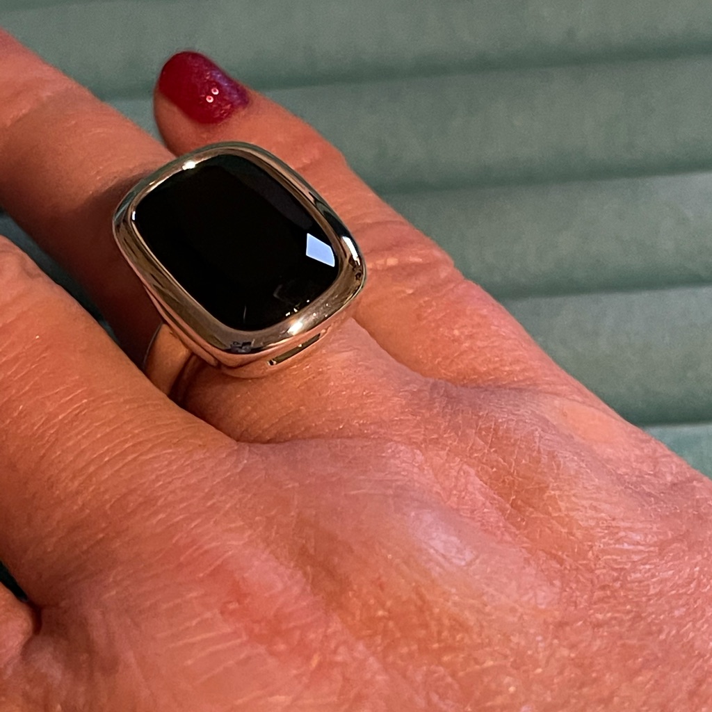 Black Onyx Bold Cocktail Silver Lite Weight Ring 30$